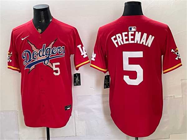 Mens Los Angeles Dodgers x One Piece #5 Freddie Freeman Red Vapor Premier Limited Stitched Jersey->los angeles dodgers->MLB Jersey