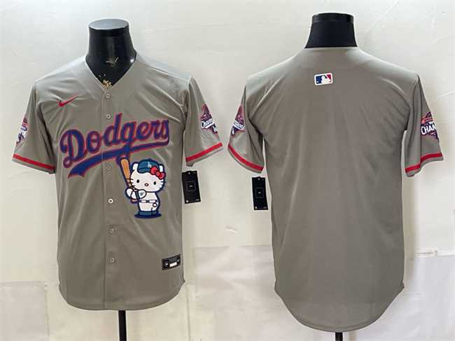 Mens Los Angeles Dodgers Blank Grey Hello Kitty Night 2025 World Series Champions Patch Stitched Jersey->los angeles dodgers->MLB Jersey