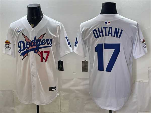 Mens Los Angeles Dodgers x One Piece #17 Shohei Ohtani White Vapor Premier Limited Stitched Jersey->los angeles dodgers->MLB Jersey