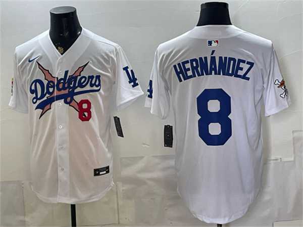 Mens Los Angeles Dodgers x One Piece #8 Enrique Hernandez White Vapor Premier Limited Stitched Jersey->los angeles dodgers->MLB Jersey