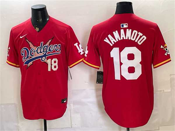 Mens Los Angeles Dodgers x One Piece #18 Yoshinobu Yamamoto Red Vapor Premier Limited Stitched Jersey->los angeles dodgers->MLB Jersey