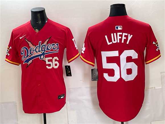 Mens Los Angeles Dodgers x One Piece #56 Luffy Red Vapor Premier Limited Stitched Jersey->los angeles dodgers->MLB Jersey
