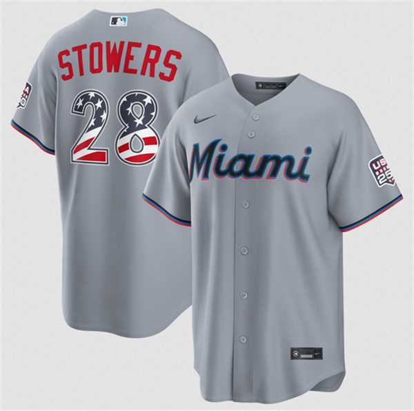 Men%27s Miami Marlins #28 Kyle Stowers Gray USA 250 Fourth of July Home Stitched Jersey Dzhi->milwaukee brewers->MLB Jersey