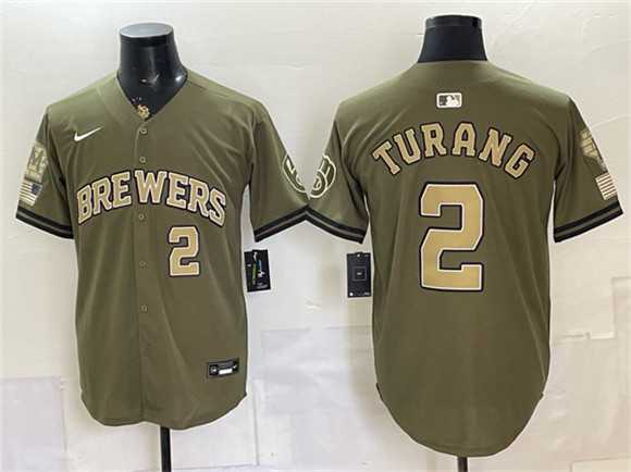 Mens Milwaukee Brewers #2 Brice Turang Olive 2026 Armed Forces Day Stitched Jersey Dzhi->milwaukee brewers->MLB Jersey