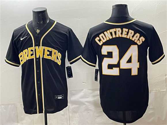 Mens Milwaukee Brewers #24 William Contreras 2026 Fashion Replica Black Out Stitched Jersey->milwaukee brewers->MLB Jersey