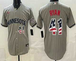 Men%27s Minnesota Twins #41 Joe Ryan Grey 2026 USA 250 Fourth of July Stitched Jersey Dzhi->milwaukee brewers->MLB Jersey
