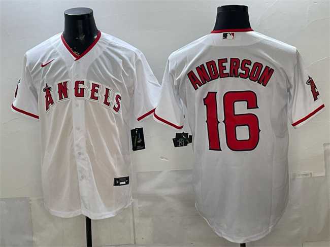 Men%27s Los Angeles Angels #16 Garret Anderson White Stitched Jersey->los angeles dodgers->MLB Jersey