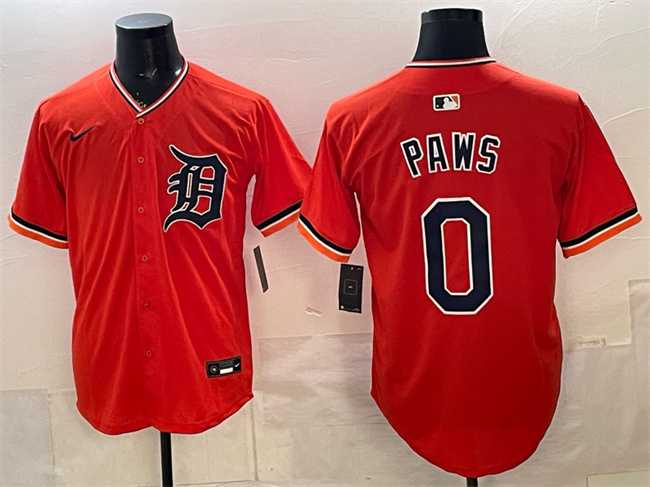 Men%27s Detroit Tigers #0 Paws Orange Limited Stitched Jersey->cincinnati reds->MLB Jersey