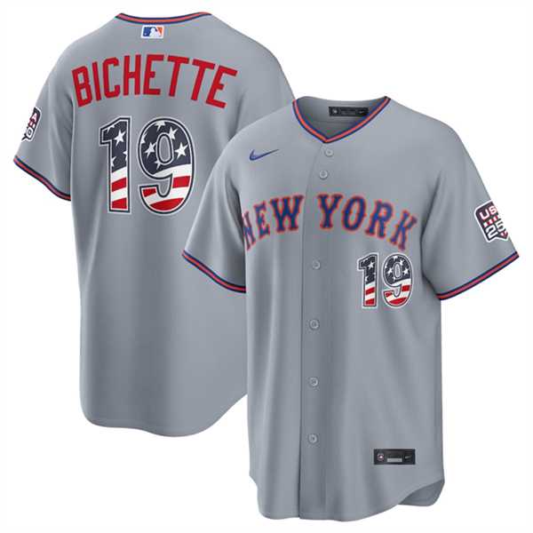 Men%27s New York Mets #19 Bo Bichette Gray USA 250 Fourth of July Home Stitched Jersey Dzhi->minnesota twins->MLB Jersey