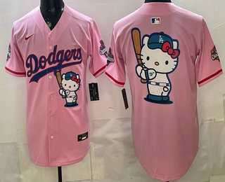 Mens Los Angeles Dodgers Pink Hello Kitty Big Logo 2025 World Series Champions Limited Jersey->los angeles dodgers->MLB Jersey