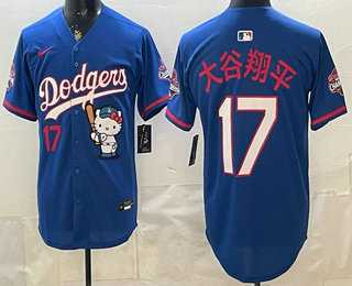 Mens Los Angeles Dodgers #17 Shohei Ohtani Blue Japanese Hello Kitty 2025 World Series Champions Limited Jersey->los angeles dodgers->MLB Jersey