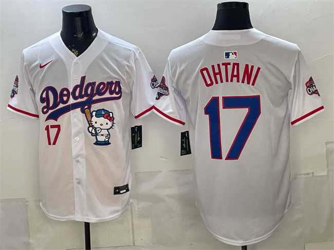 Mens Los Angeles Dodgers #17 Shohei Ohtani White Hello Kitty Night 2025 World Series Champions Patch Stitched Jersey->los angeles dodgers->MLB Jersey