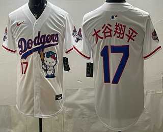 Mens Los Angeles Dodgers #17 Shohei Ohtani White Japanese Hello Kitty 2025 World Series Champions Limited Jersey->los angeles dodgers->MLB Jersey
