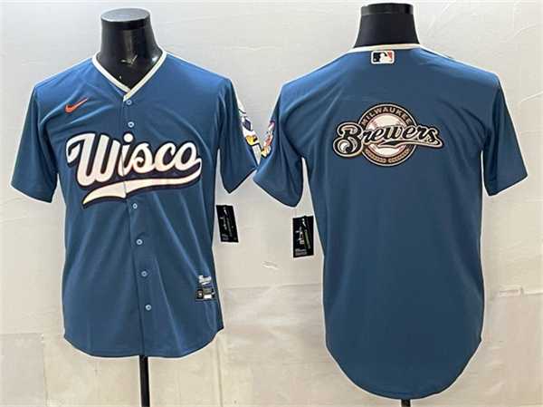 Men%27s Milwaukee Brewers Team Big Logo Mineral Blue 2026 City Connect Stadium Stitched Jersey->los angeles dodgers->MLB Jersey