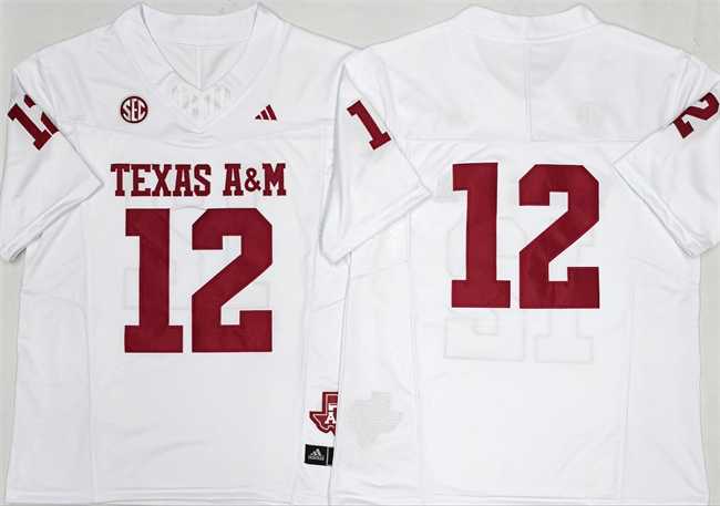 Mens Texas A&M Aggies Lions #12 Premier Strategy White 2025 F.U.S.E. Stitched Jersey->texas a&m aggies->NCAA Jersey