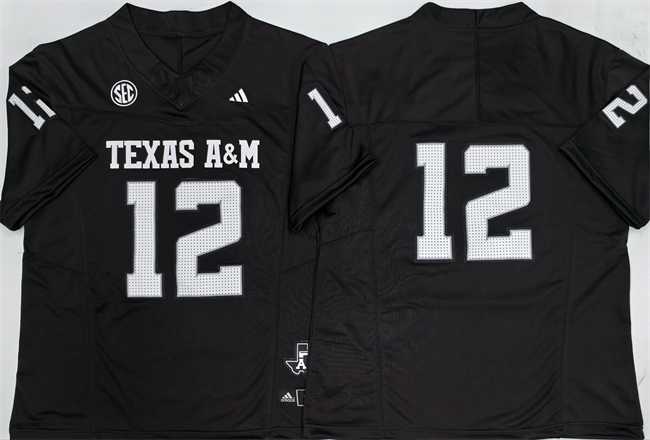 Mens Texas A&M Aggies Lions #12 Premier Strategy Black 2025 F.U.S.E. Stitched Jersey->texas a&m aggies->NCAA Jersey
