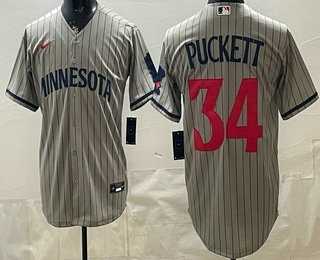 Men%27s Minnesota Twins #34 Kirby Puckett Grey Cool Base Stitched Jersey->new york mets->MLB Jersey
