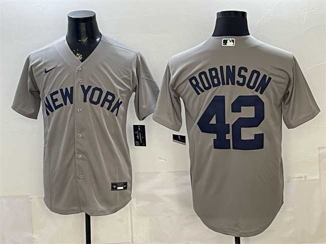 Men%27s New York Yankees #42 Jackie Robinson Grey Stitched Jersey->new york yankees->MLB Jersey