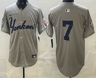 Men%27s New York Yankees #7 Mickey Mantle Grey Without Name Limited Jersey->new york yankees->MLB Jersey