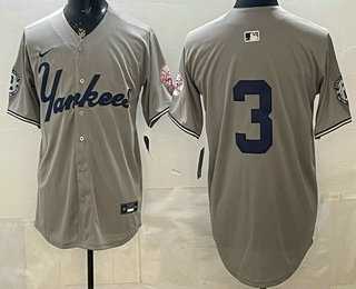 Men%27s New York Yankees #3 Babe Ruth Grey Without Name Limited Jersey->new york mets->MLB Jersey
