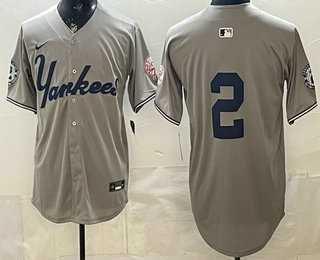 Men%27s New York Yankees #2 Derek Jeter Grey Without Name Limited Jersey->new york mets->MLB Jersey