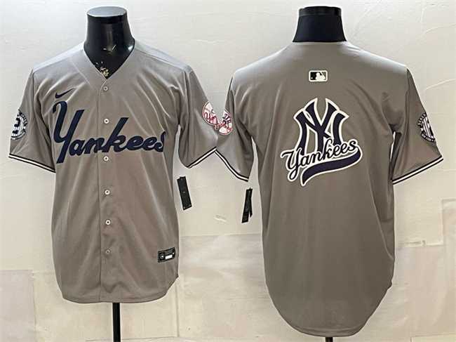 Men%27s New York Yankees Team Big Logo Grey With Patch Limited Stitched Jersey->oakland athletics->MLB Jersey