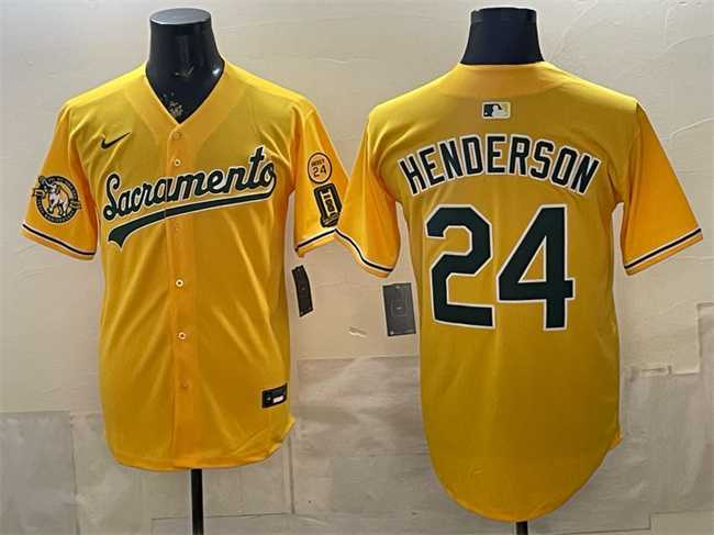 Mens Oakland Athletics #24 Rickey Henderson 2026 Yellow Alternate Sacramento Celebrating 125 Years Vapor Limited Stitched Jersey->oakland athletics->MLB Jersey