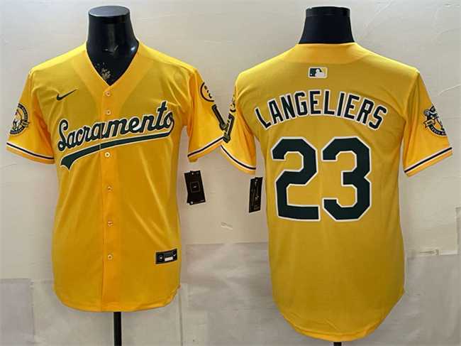 Mens Oakland Athletics #23 Shea Langeliers 2026 Yellow Alternate Sacramento Celebrating 125 Years Vapor Limited Stitched Jersey->oakland athletics->MLB Jersey