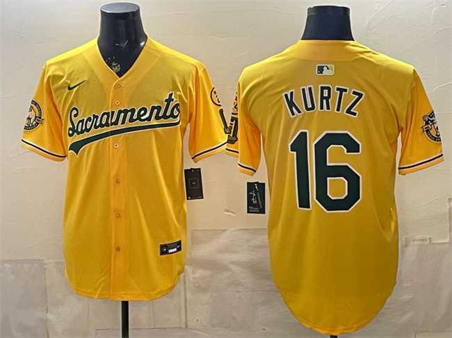 Mens Oakland Athletics #16 Nick Kurtz 2026 Yellow Alternate Sacramento Celebrating 125 Years Vapor Limited Stitched Jersey->oakland athletics->MLB Jersey