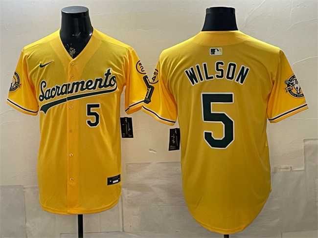 Men%27s Oakland Athletics #5 Jacob Wilson 2026 Yellow Alternate Sacramento Celebrating 125 Years Vapor Limited Stitched Jersey->oakland athletics->MLB Jersey