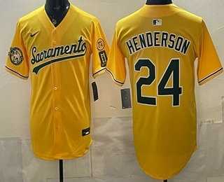 Mens Oakland Athletics #24 Ricky Henderson Yellow Limited Jersey->oakland athletics->MLB Jersey