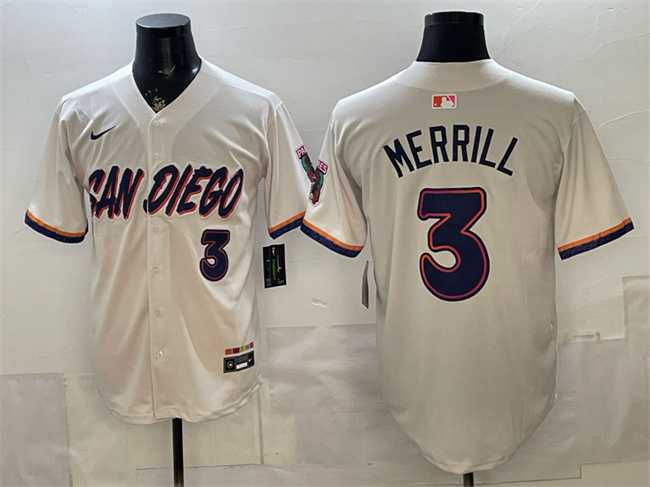 Mens San Diego Padres #3 Jackson Merrill Cream 2026 City Connect Stadium Stitched Jersey->san diego padres->MLB Jersey