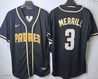 Mens San Diego Padres #3 Jackson Merrill 2026 Black Fashion Cool Base Jersey->san diego padres->MLB Jersey