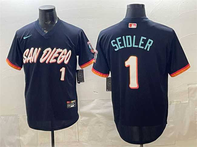 Mens San Diego Padres #1 Peter Seidler Obsidian 2026 City Connect Stadium Stitched Jersey->san diego padres->MLB Jersey