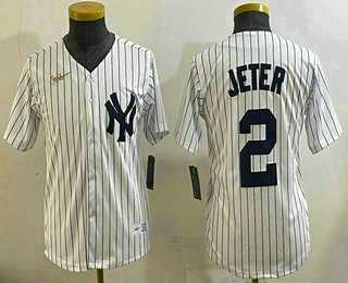 Youth New York Yankees #2 Derek Jeter White Throwback Stitched Cool Base Nike Jersey->mlb youth jerseys->MLB Jersey