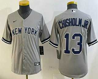 Youth New York Yankees #13 Jazz Chisholm Jr Grey Cool Base Stitched Jersey->mlb youth jerseys->MLB Jersey