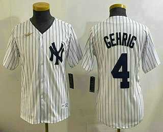Youth New York Yankees #4 Lou Gehrig White Throwback Stitched Cool Base Nike Jersey->mlb youth jerseys->MLB Jersey