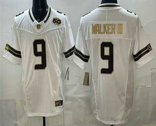 Mens Seattle Seahawks #9 Kenneth Walker III White Gold FUSE 50th Season Patch Vapor Limited Stitched Jersey Dzhi->->NFL Jersey