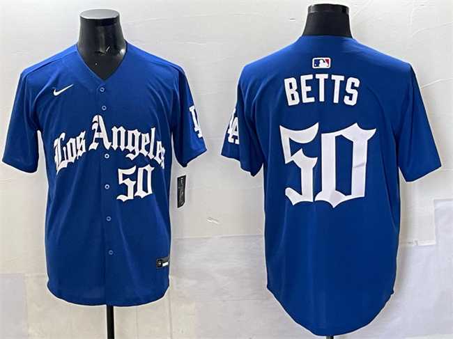 Men%27s Los Angeles Dodgers #50 Mookie Betts Blue 2025 LA Gothic Style With Fernando Patch Vapor Premier Limited Stitched Jersey->houston astros->MLB Jersey