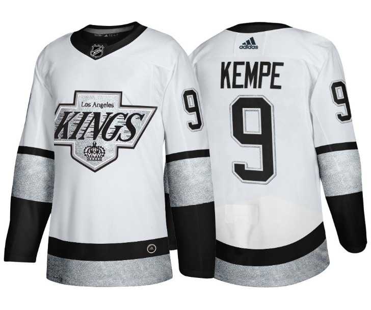 Mens Los Angeles Kings #9 Adrian Kempe White Throwback Stitched Jersey Dzhi->los angeles kings->NHL Jersey