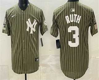 Men%27s New York Yankees #3 Babe Ruth Olive Pinstripe 2026 Armed Forces Day Salute To Service Jersey Dzhi->new york yankees->MLB Jersey