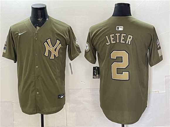 Men%27s New York Yankees #2 Derek Jeter Olive 2026 Armed Forces Day Stitched Jersey Dzhi->new york yankees->MLB Jersey