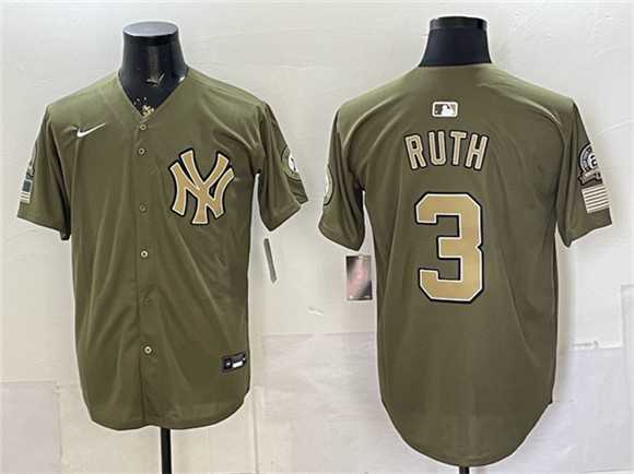 Men%27s New York Yankees #3 Babe Ruth Olive 2026 Armed Forces Day Stitched Jersey Dzhi->new york yankees->MLB Jersey