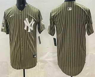 Mens New York Yankees Blank Olive Pinstripe 2026 Armed Forces Day Salute To Service Jersey Dzhi->new york yankees->MLB Jersey
