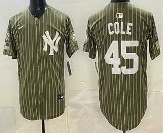 Mens New York Yankees #45 Gerrit Cole Olive Pinstripe 2026 Armed Forces Day Salute To Service Jersey Dzhi->new york yankees->MLB Jersey