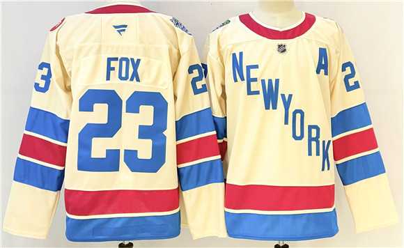 Mens New York Rangers #23 Adam Fox Beige 2025-26 Winter Classic With A Patch Stitched Hockey Jersey->new york rangers->NHL Jersey