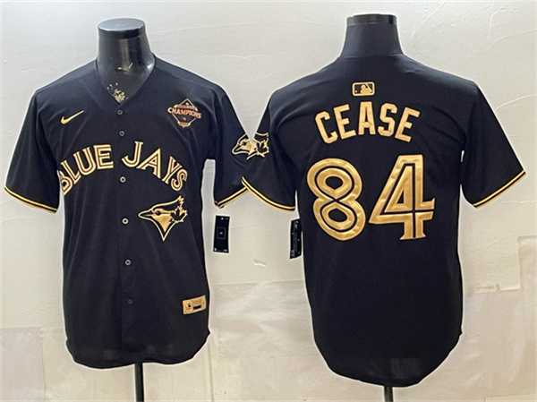 Mens Toronto Blue Jays #84 Dylan Cease Black Gold 2025 American League Champions Limited Stitched Jersey->toronto blue jays->MLB Jersey