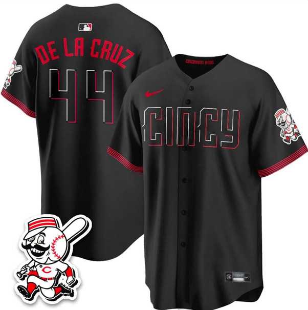 Mens Cincinnati Reds #44 Elly De La Cruz Black City Connect With Patch Limited Stitched Jersey Dzhi->cincinnati reds->MLB Jersey
