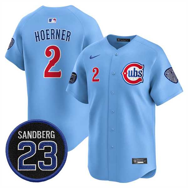 Men%27s Chicago Cubs #2 Nico Hoerner Blue %27Ryne Sandberg Tribute%27 Vapor Limited V2 Stitched Jersey Dzhi->los angeles dodgers->MLB Jersey