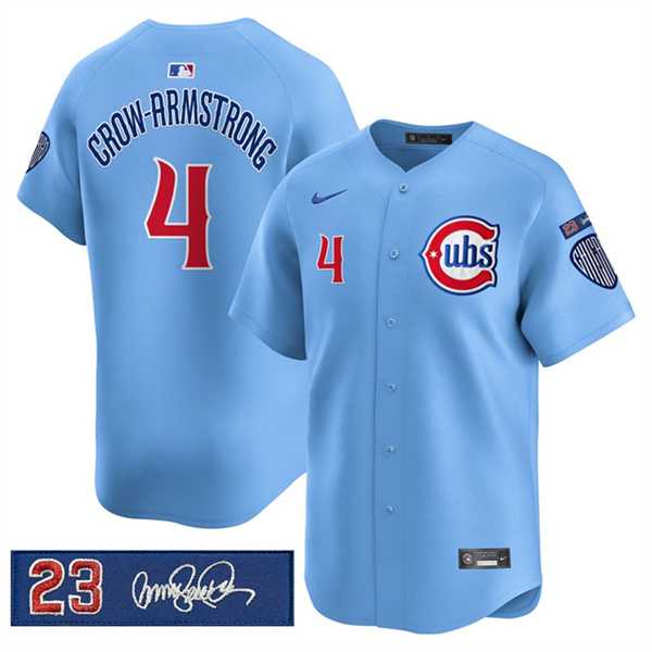 Men%27s Chicago Cubs #4 Pete Crow-Armstrong Blue %27Ryne Sandberg Tribute%27 Vapor Limited V3 Stitched Jersey Dzhi->chicago cubs->MLB Jersey